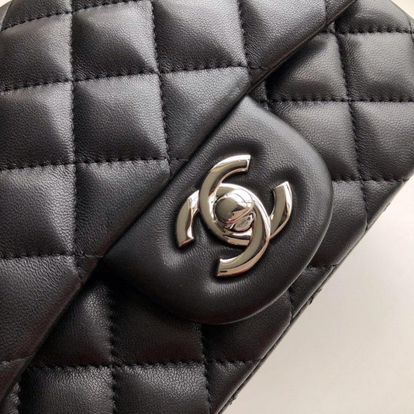 Ch**el Flap Bag Lambskin Silver Hardware Black 17cm Bagsaa