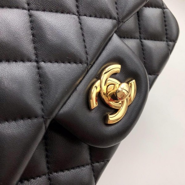 Ch**el Flap Bag Lambskin Goldr Hardware Black 17cm Bagsaa