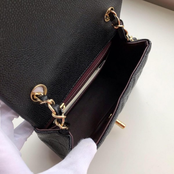 Bagsaaa Ch**el Flap Bag Caviar Gold Hardware Black - 17cm