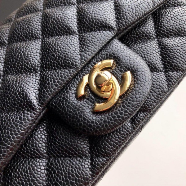 Bagsaaa Ch**el Flap Bag Caviar Gold Hardware Black - 17cm