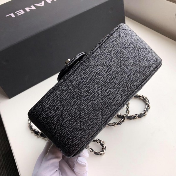 Ch**el Flap Bag Caviar Silver Hardware Black 17cm Bagsaa
