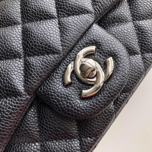 Ch**el Flap Bag Caviar Silver Hardware Black 17cm Bagsaa