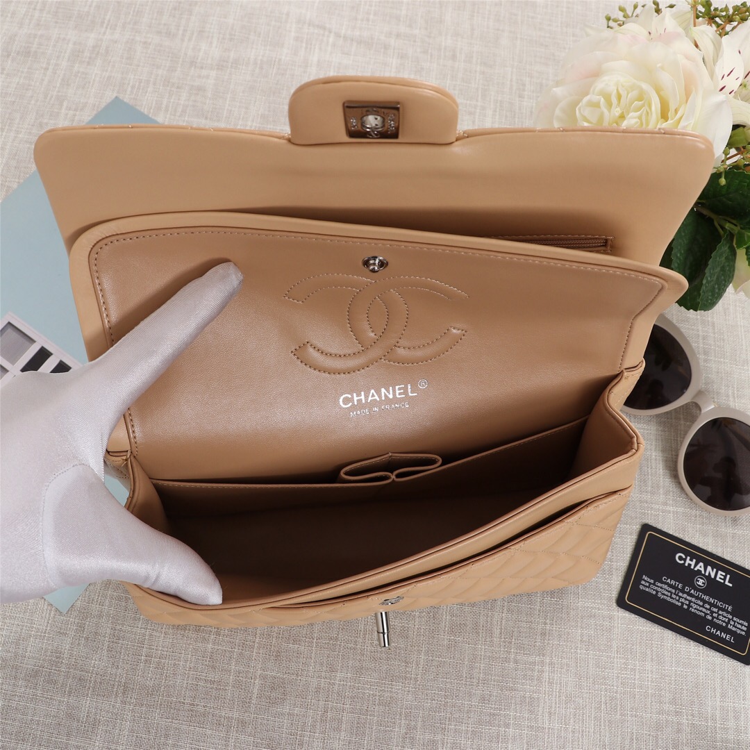 Ch**el Flap Bag 25cm Apricot Silver Hardware Bagsaa