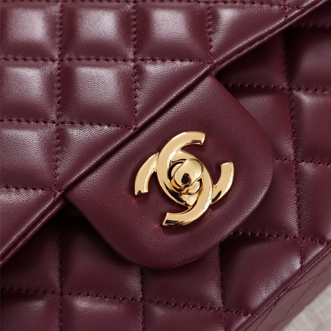 Ch**el Flap Bag 25cm Wine Red Gold Hardware Bagsaa