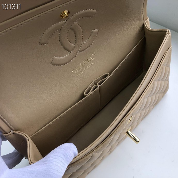Ch**el Flap Bag 25cm Apricot Gold Hardware Bagsaa