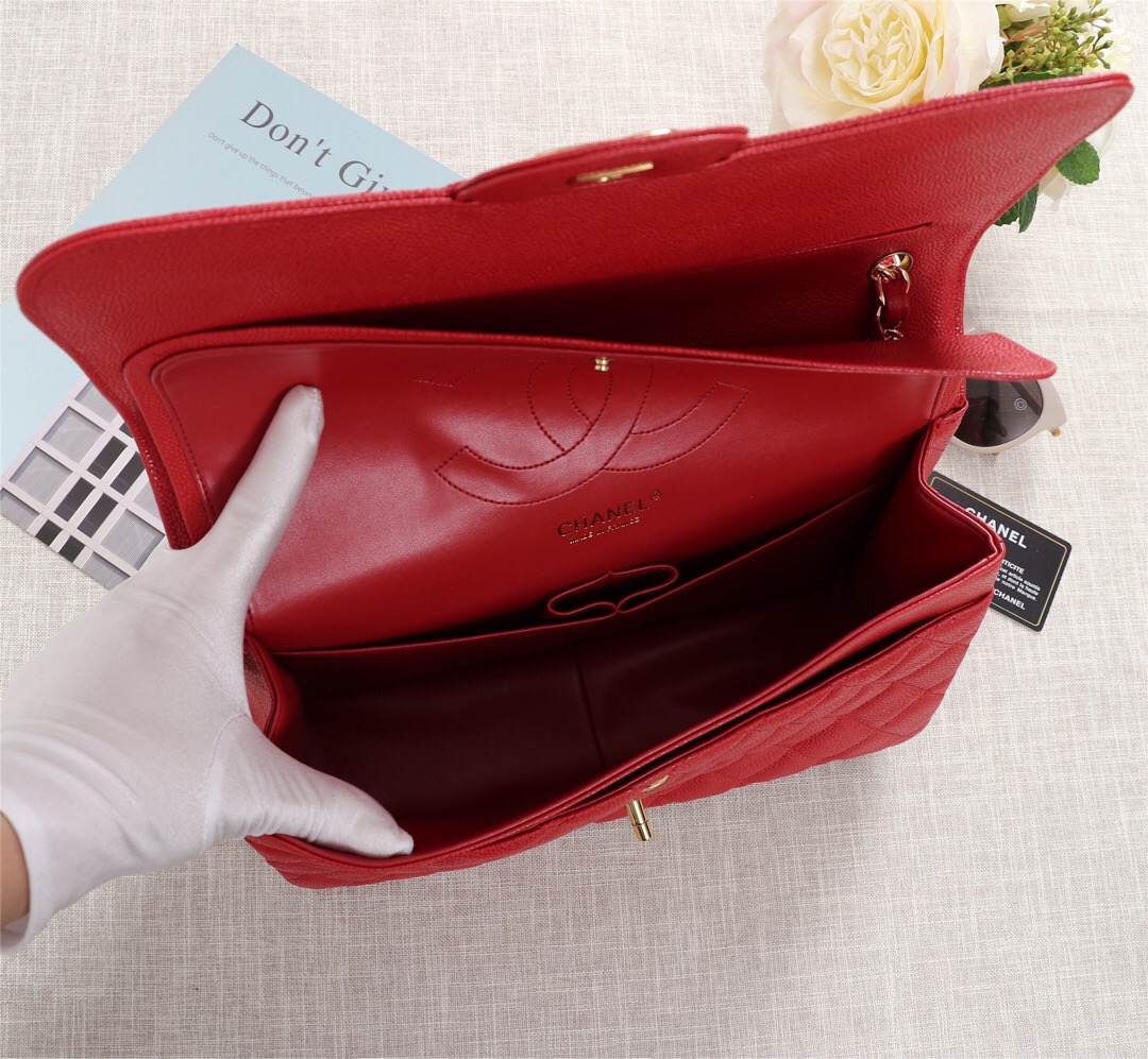 Ch**el Flap Bag 1113 30cm Cavier Red Gold Hardware