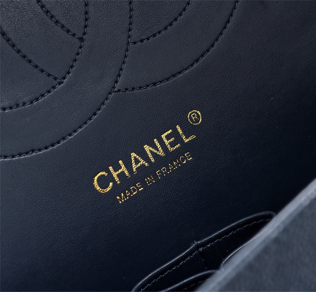 Ch**el Flap Bag 1113 30cm Cavier Blue Gold Hardware