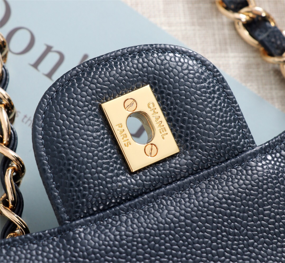 Ch**el Flap Bag 1113 30cm Cavier Blue Gold Hardware