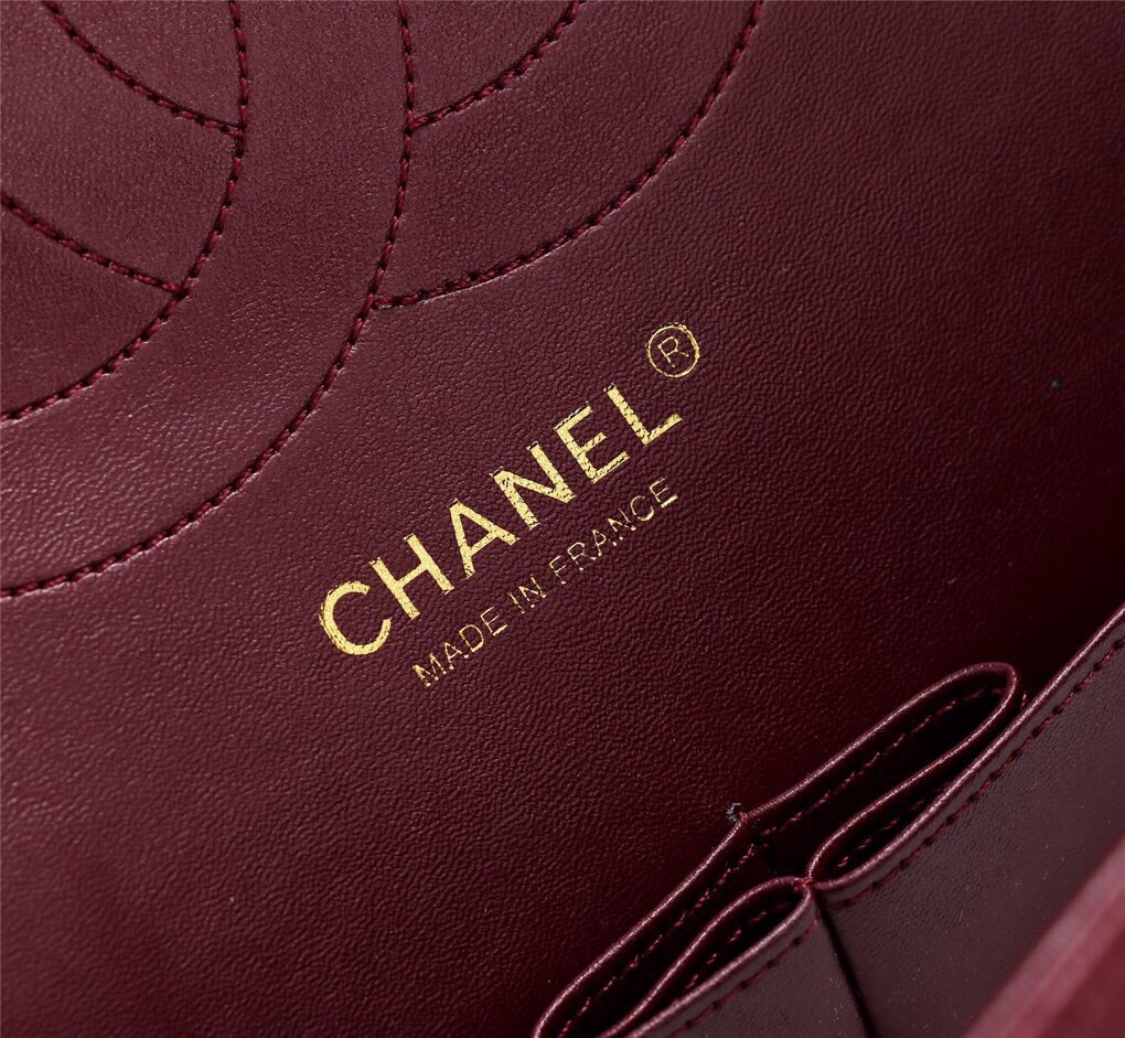 Ch**el Flap Bag 1113 30cm Lambskin Wine Red Gold Hardware