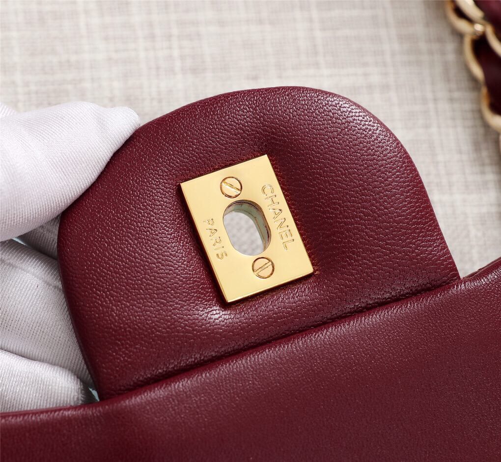Ch**el Flap Bag 1113 30cm Lambskin Wine Red Gold Hardware