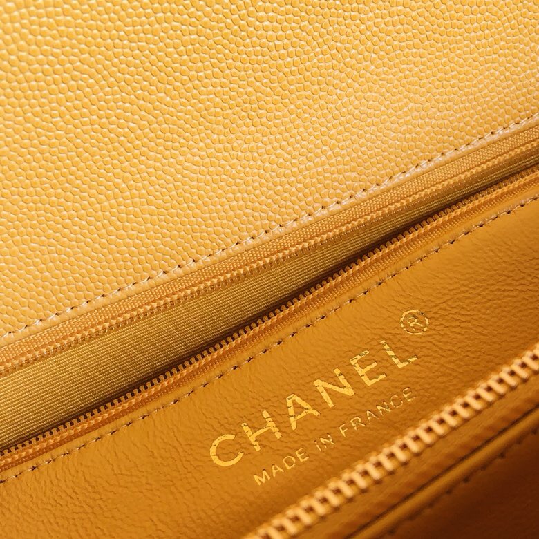 Ch**el Coco Handle Gold Caviar Yellow 28 cm