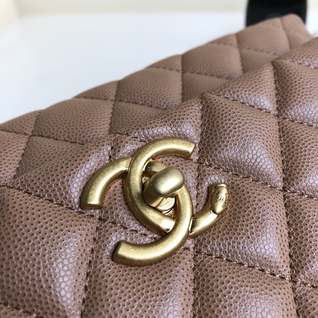 Ch**el Coco Handle Gold Caviar Camel 28 cm