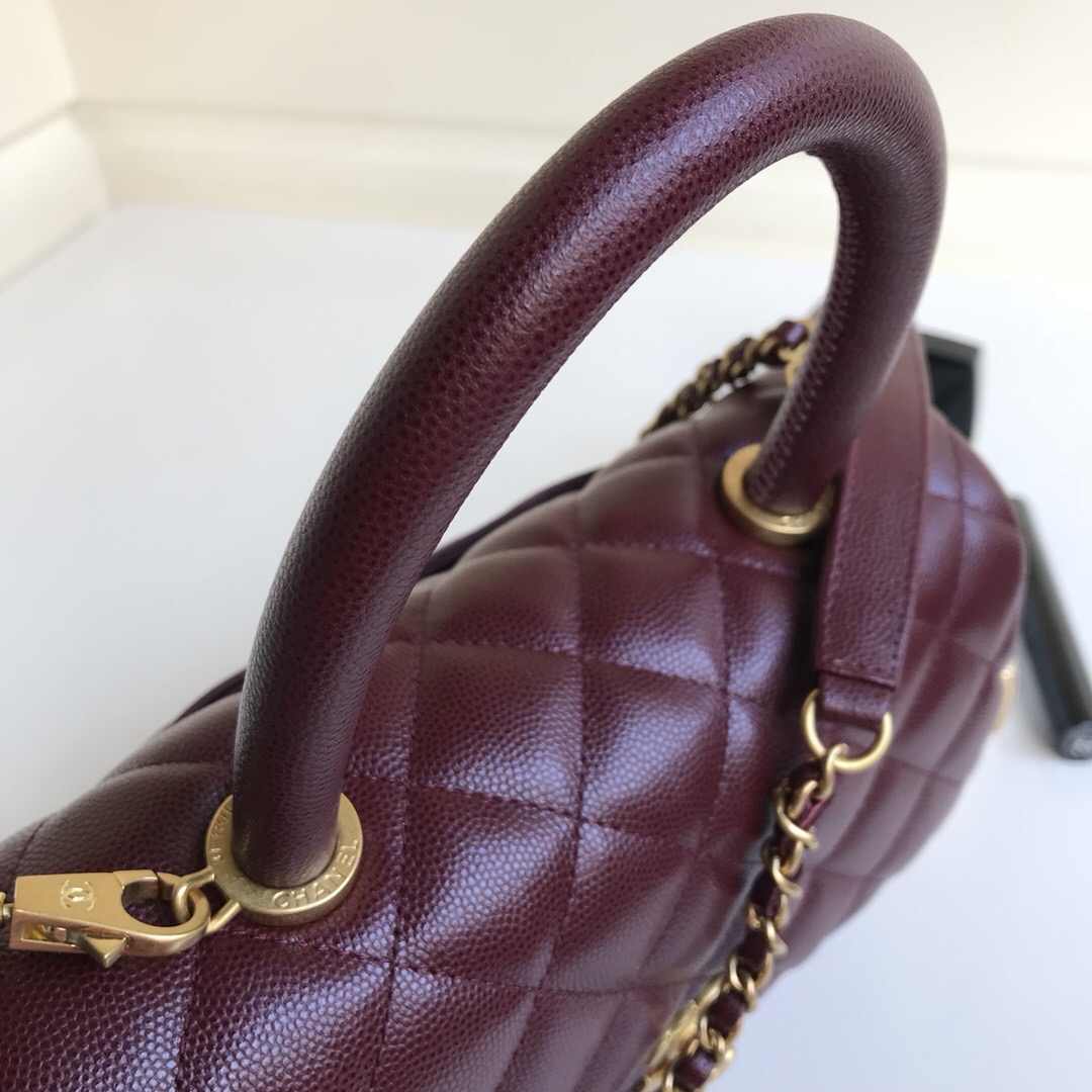 Ch**el Coco Handle Gold Caviar Wine Red 24 cm