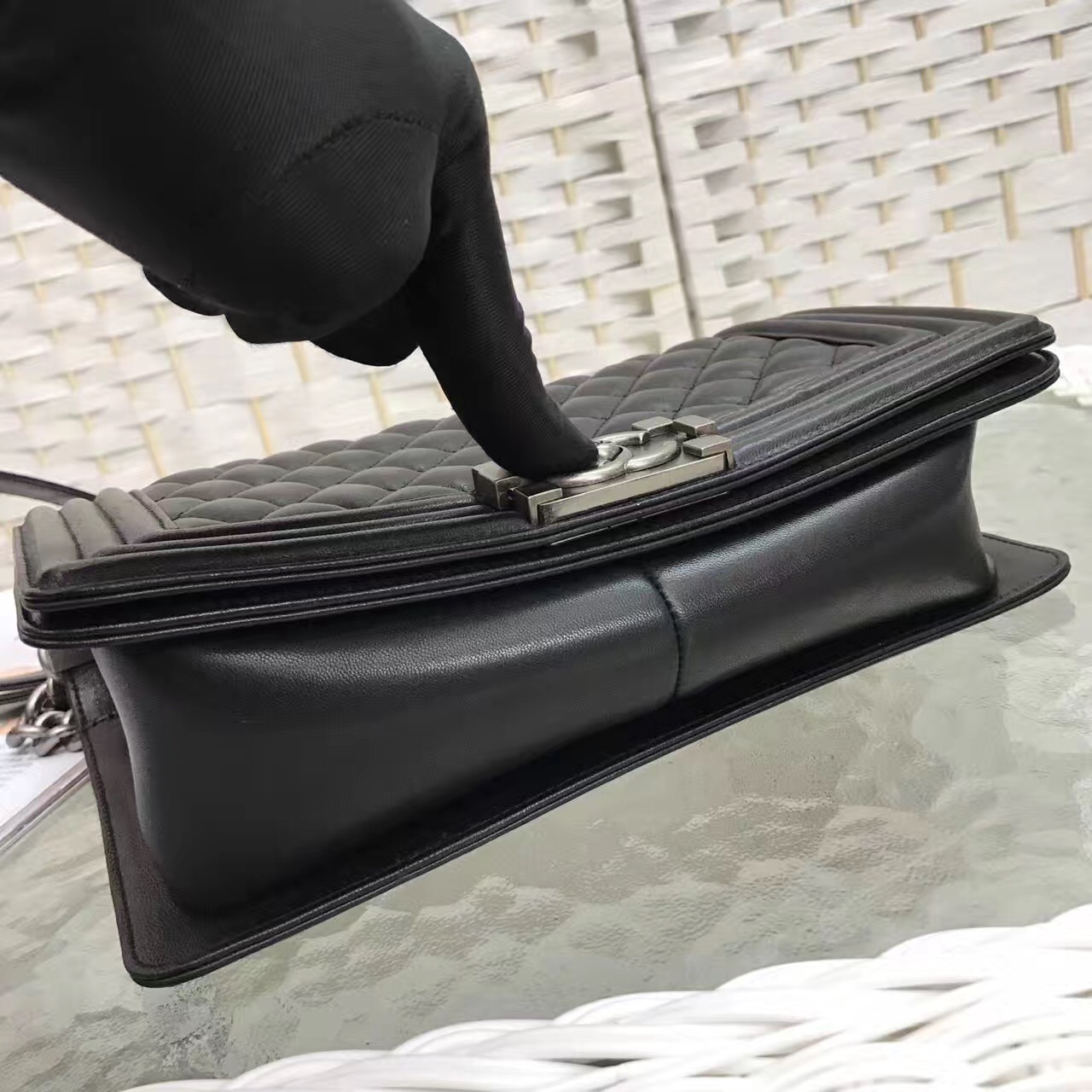 Ch**el Leboy Lambskin Black 25cm silver hardware