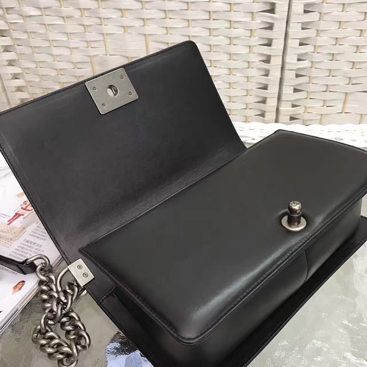 Ch**el Leboy Lambskin Black 25cm silver hardware