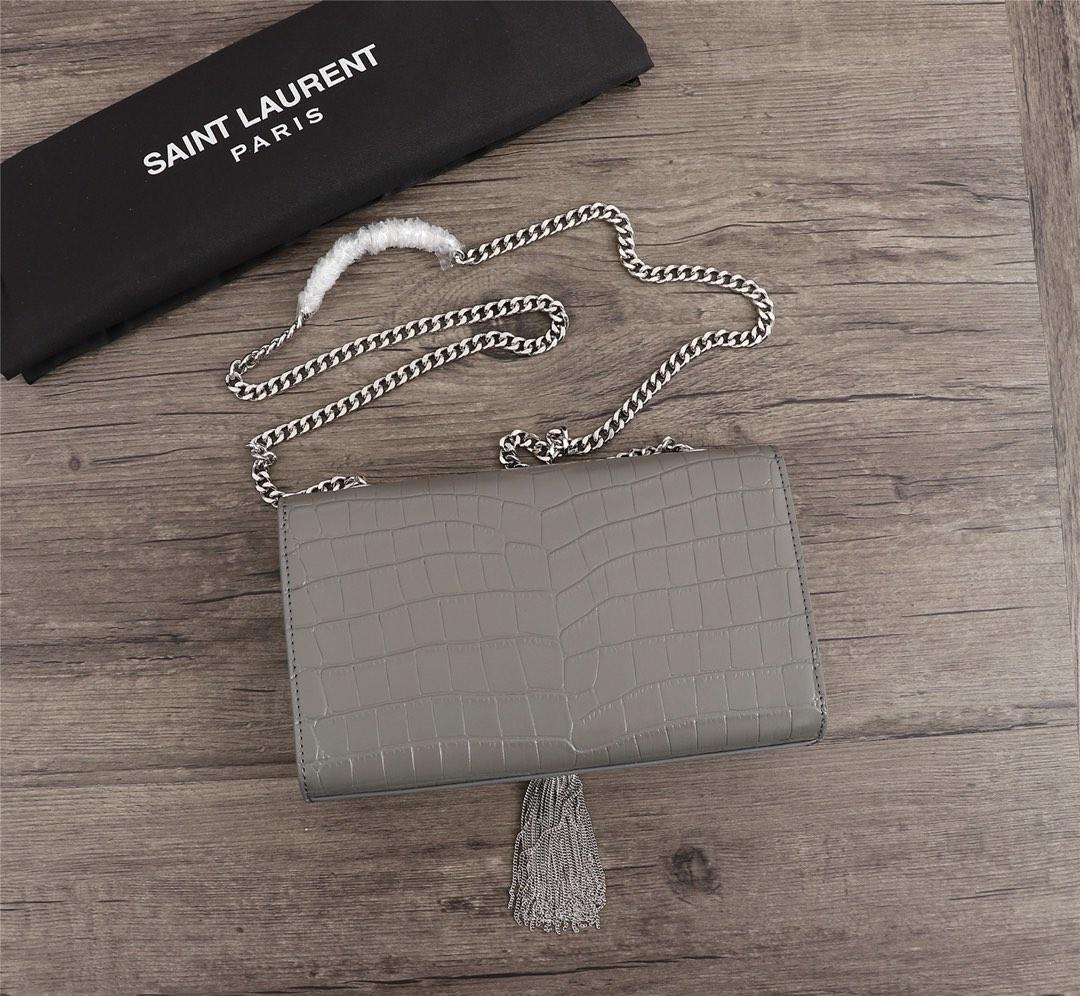 Y51 Crocodile embossed cowhide Chain shoulder bag Gray