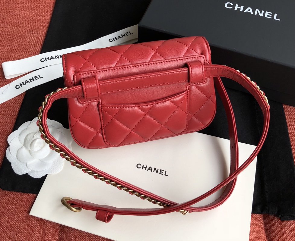 Ch**el Lambskin Waist Belt Bag red
