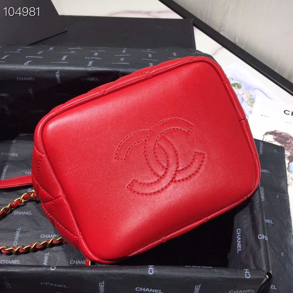 Ch**el Lambskin Gold Metal Pink Small Hobo Bag red