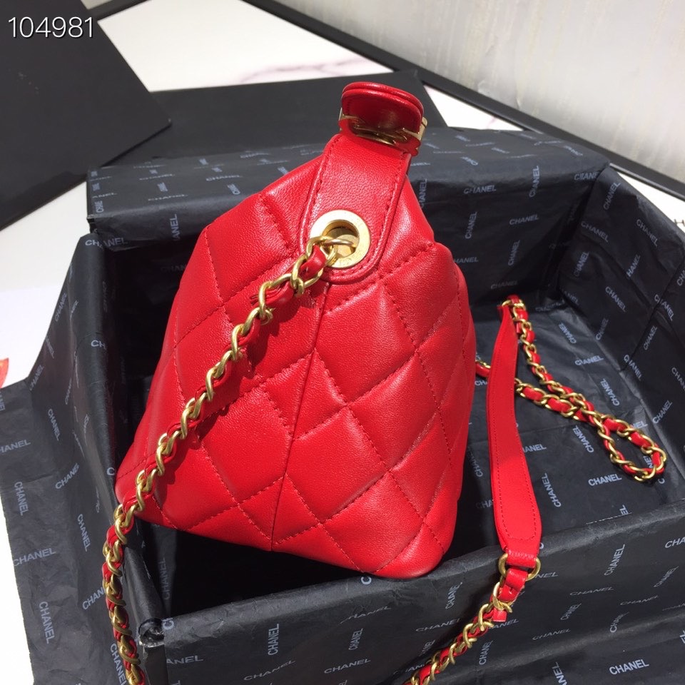 Ch**el Lambskin Gold Metal Pink Small Hobo Bag red