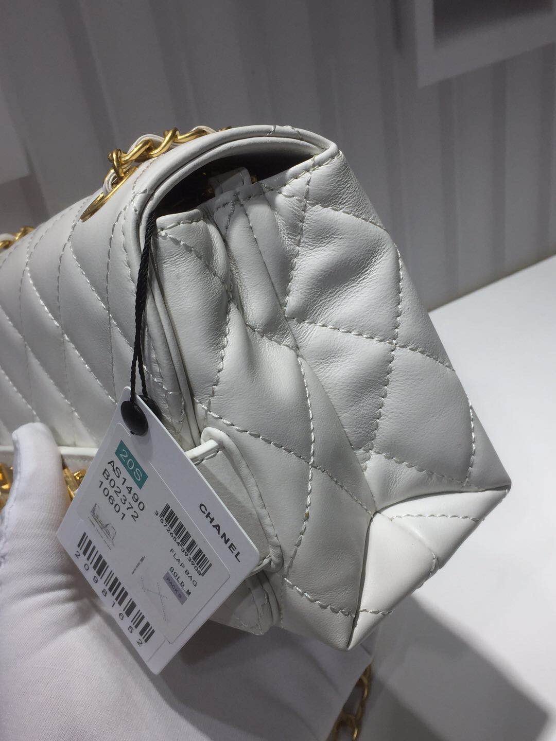 Ch**el small flap bag calfskin goldtone metal white