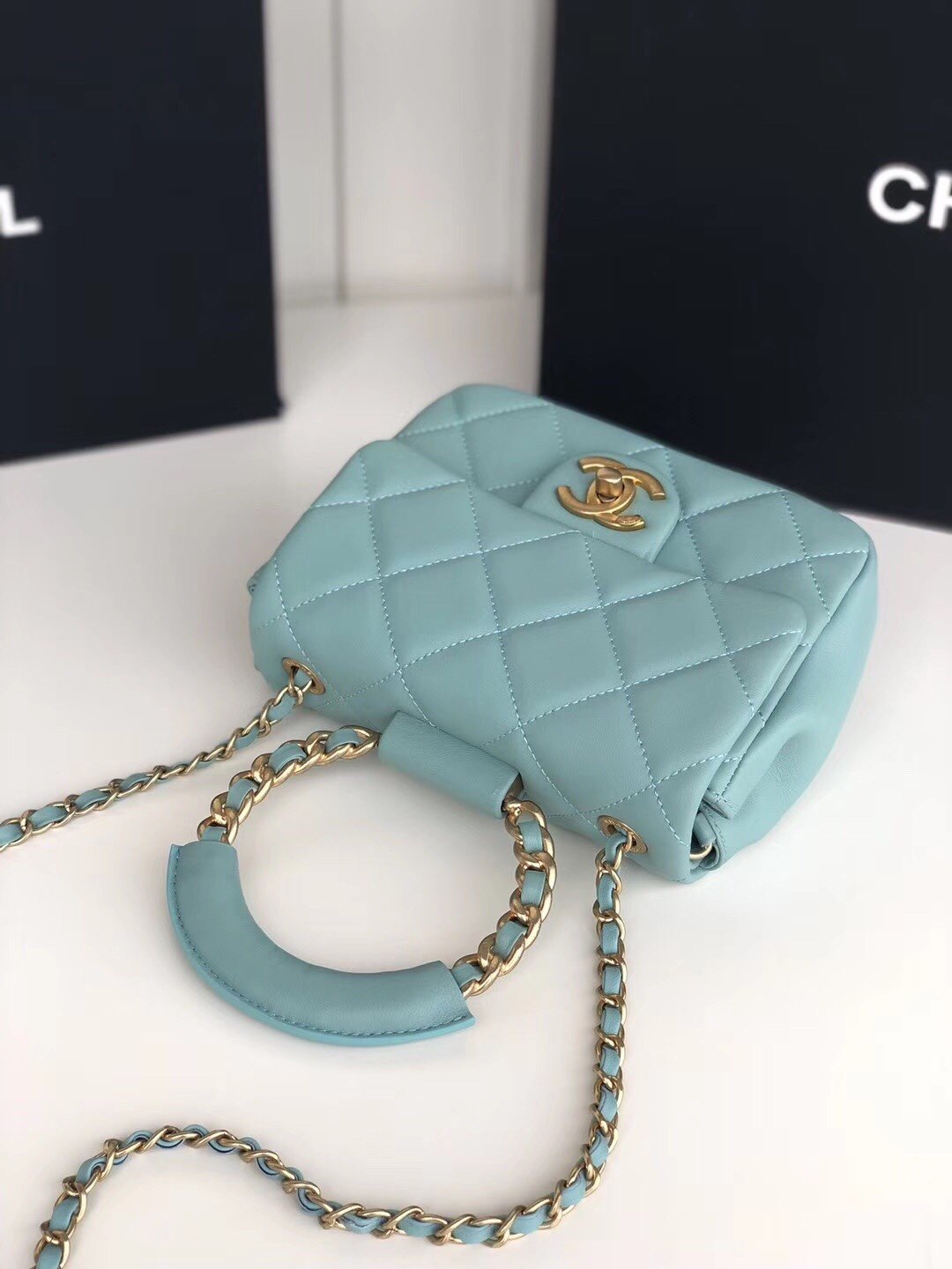Ch**el Small Flap Bag Lambskin Blue 20cm