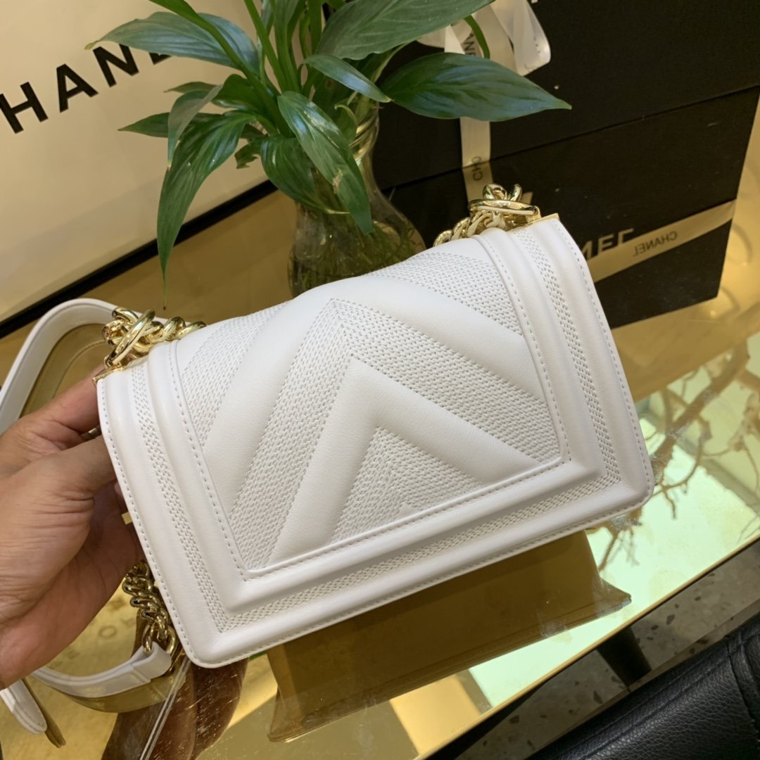 Ch**el V Boy Bag 20cm White