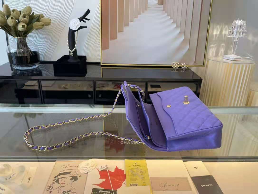 Ch**el Flap bag Gold hardware 25cm caviar purple