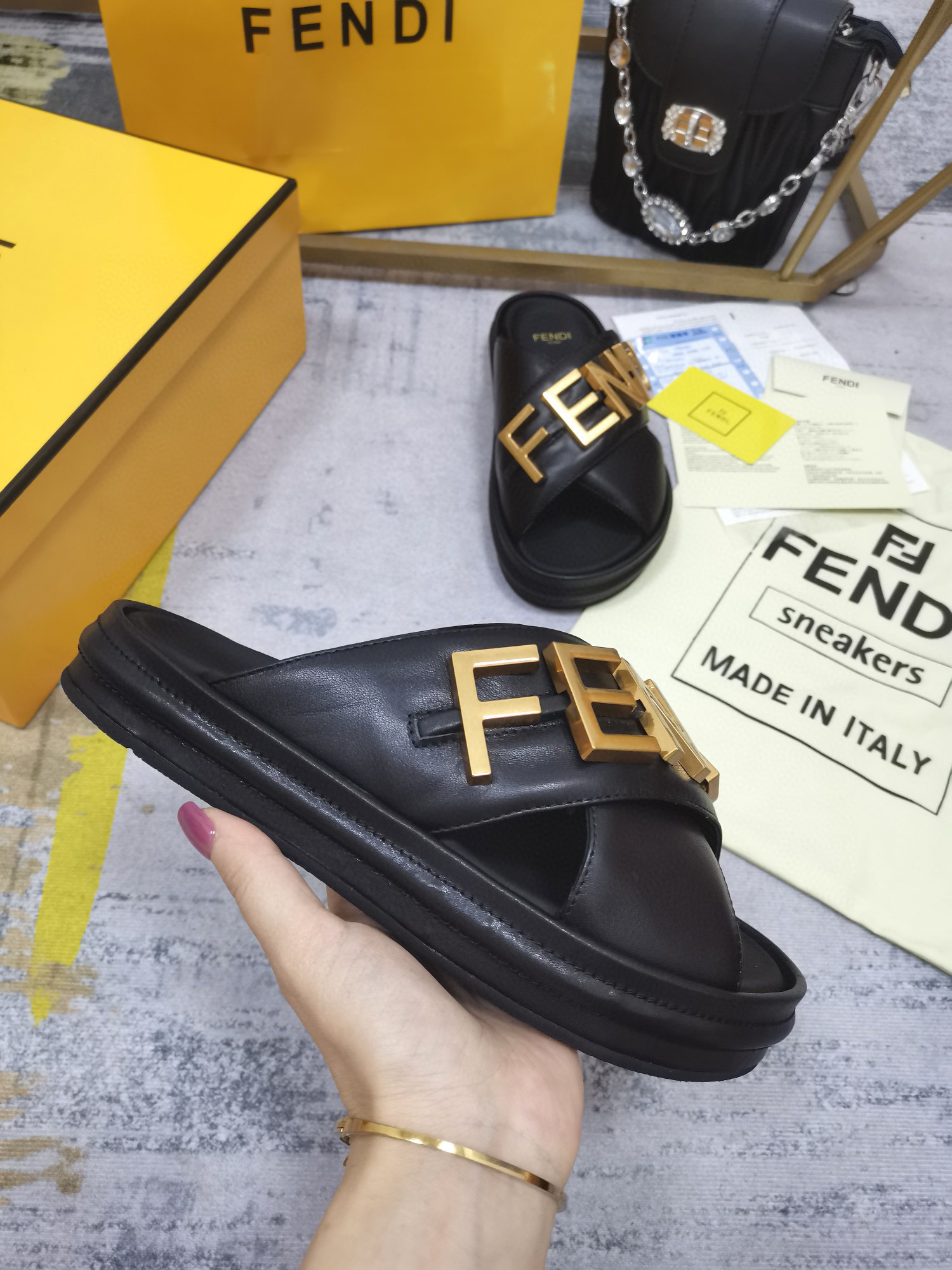 F**di Leather cross sandal