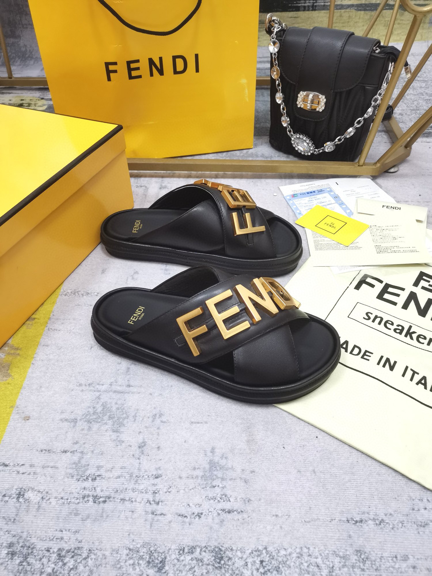 F**di Leather cross sandal