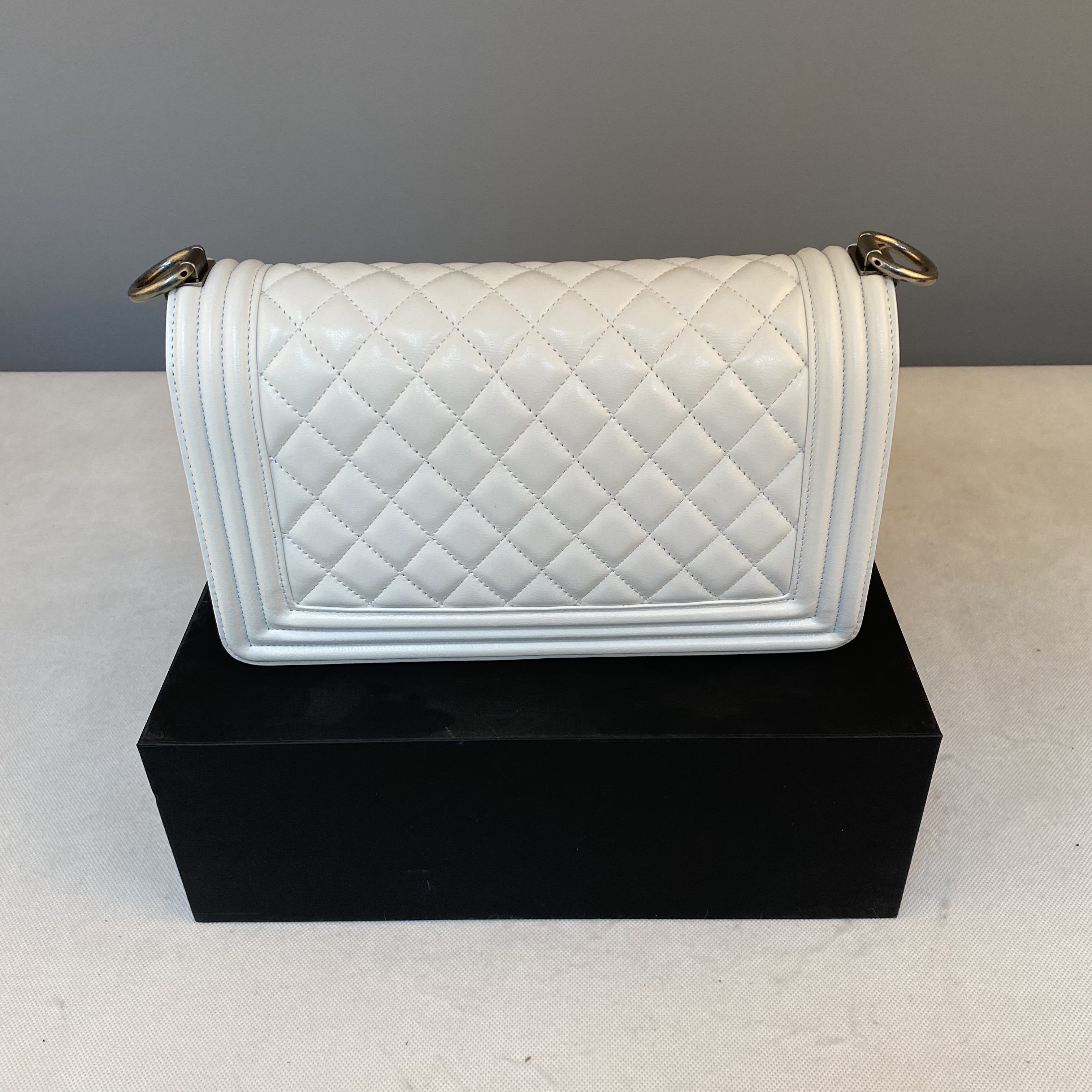 Ch**el Leboy Bag Lambskin 25cm Silver hardware White 