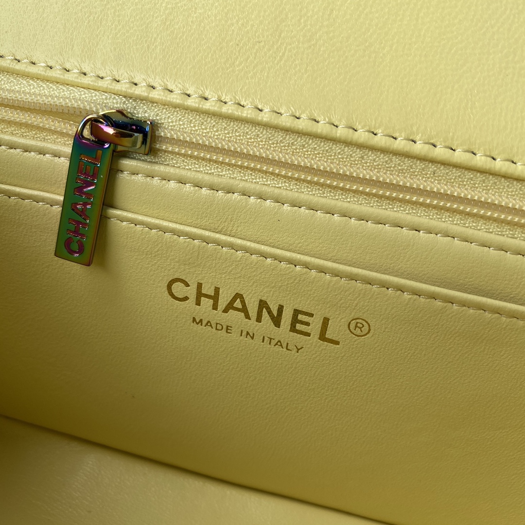 Ch**el Classic Flap Bag 20cm Pink with Yellow A01116 