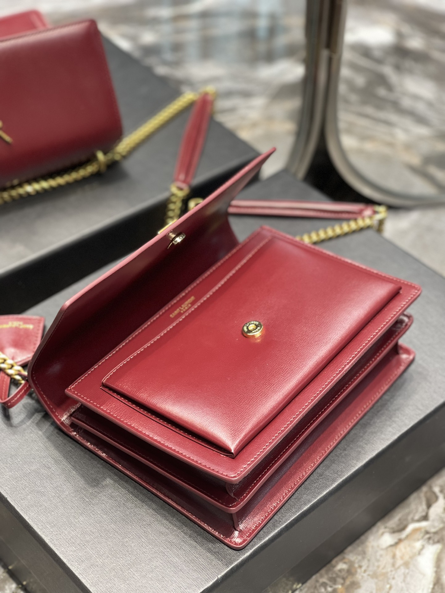Y51 Monogram Sunset Leather Crossbody Bag 442906 Red with gold hardware