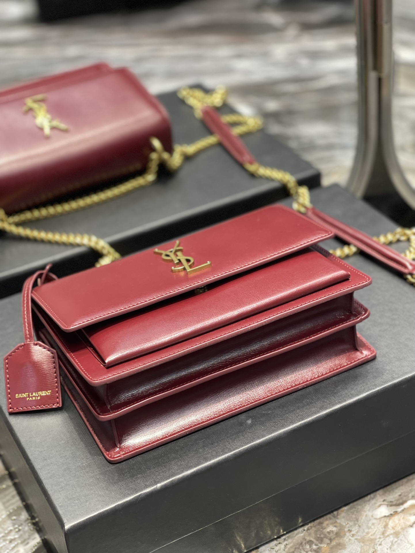 Y51 Monogram Sunset Leather Crossbody Bag 442906 Red with gold hardware