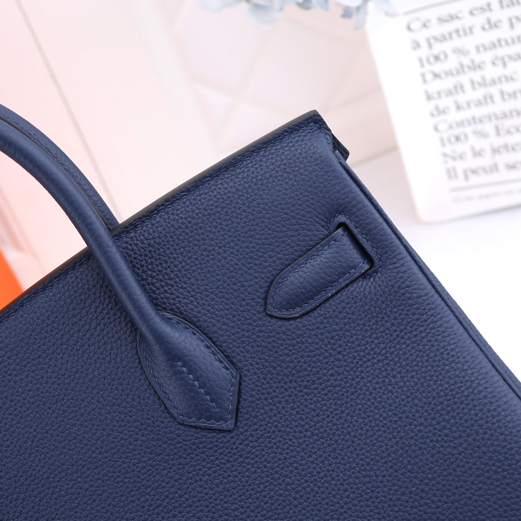 H**me5 original togo leather birkin 30cm bag in Navy Blue