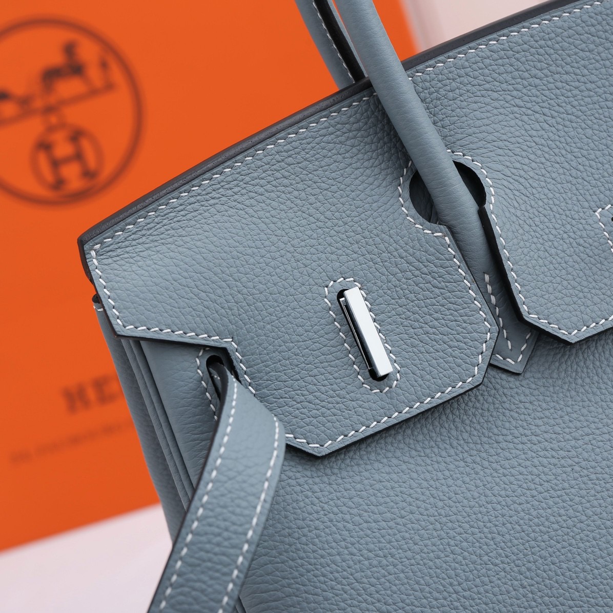 H**me5 original togo leather birkin 30cm bag in Light Blue