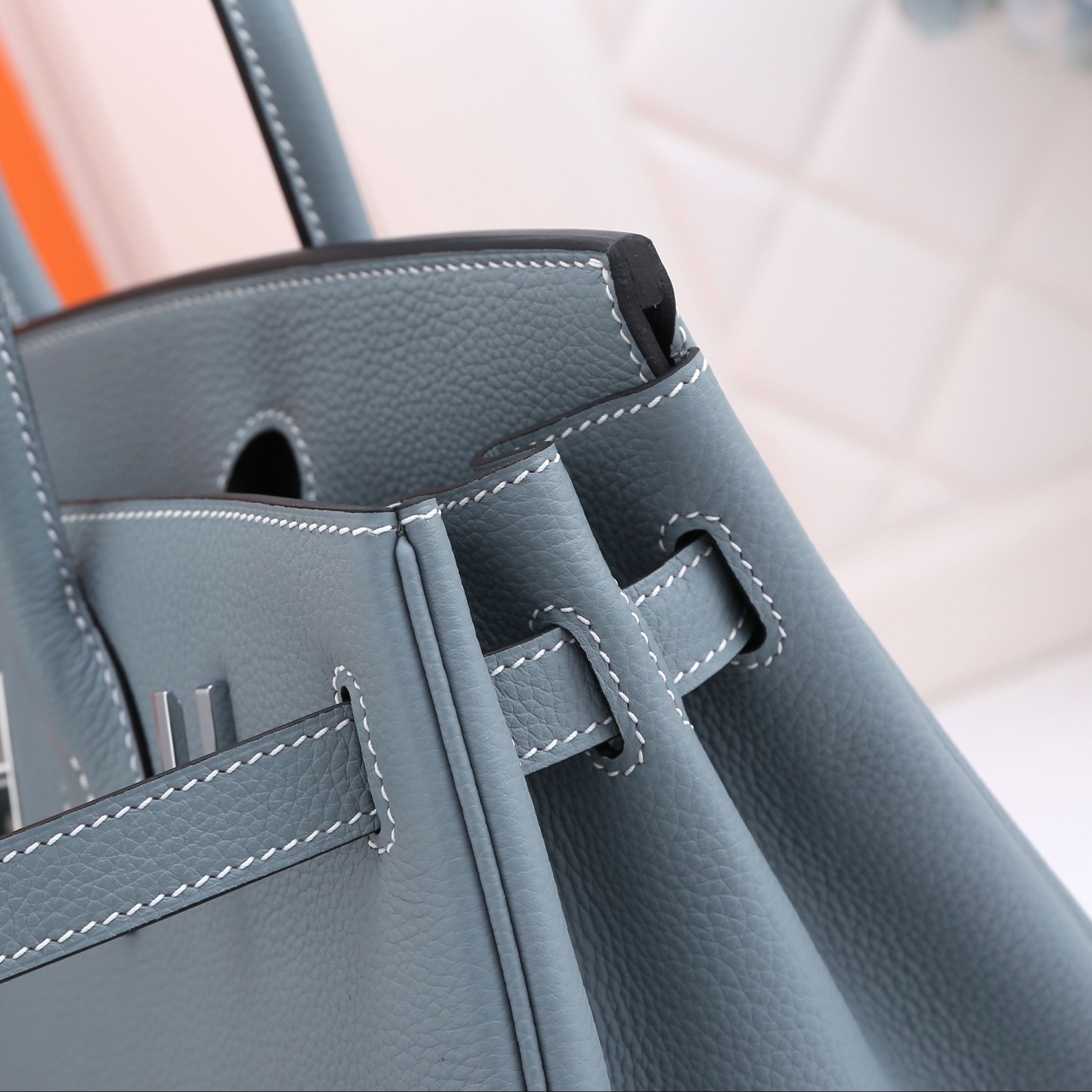 H**me5 original togo leather birkin 30cm bag in Light Blue