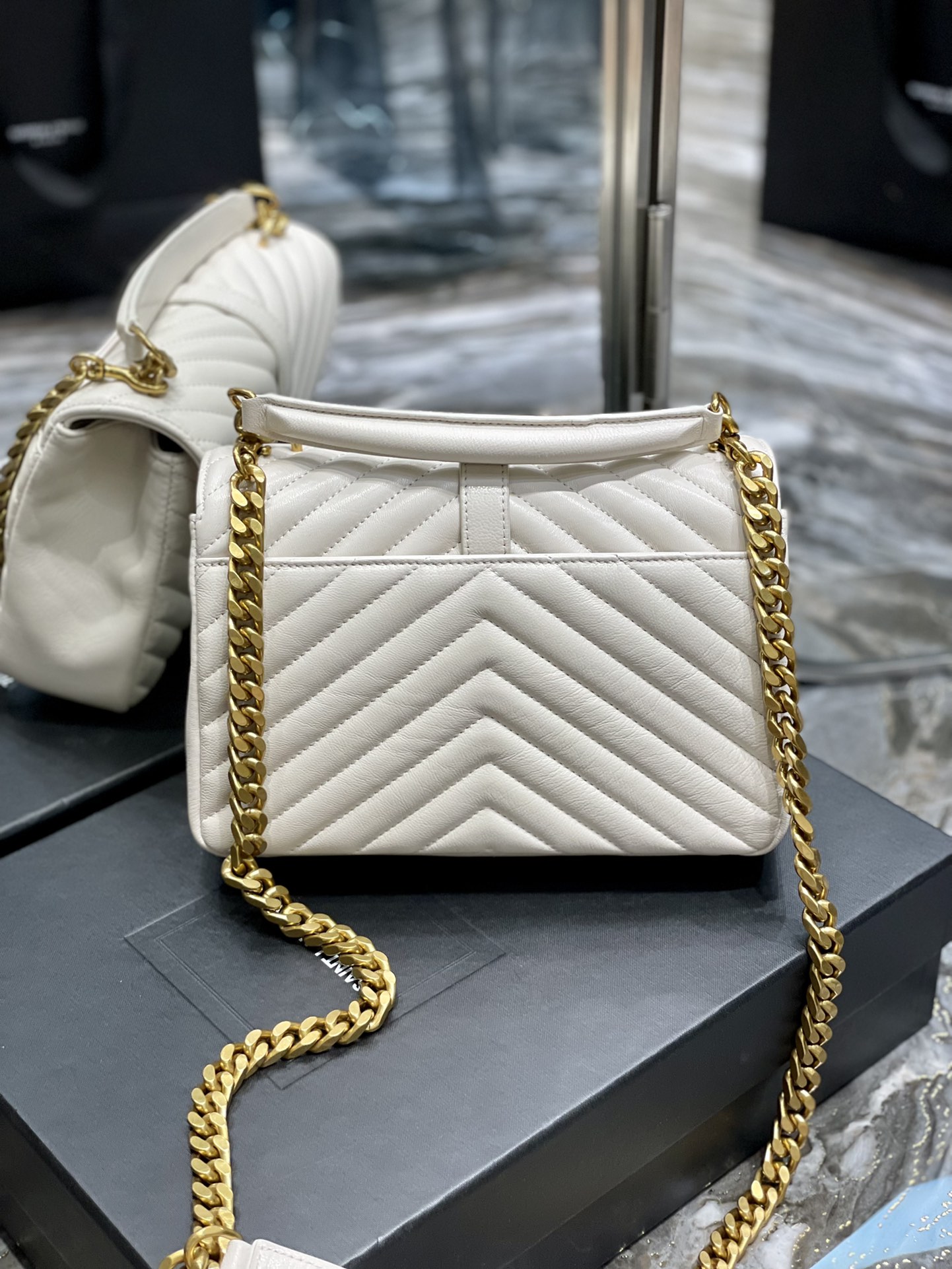 Y51 Monogram College White Medium Bag with Gold Hardware 24cm