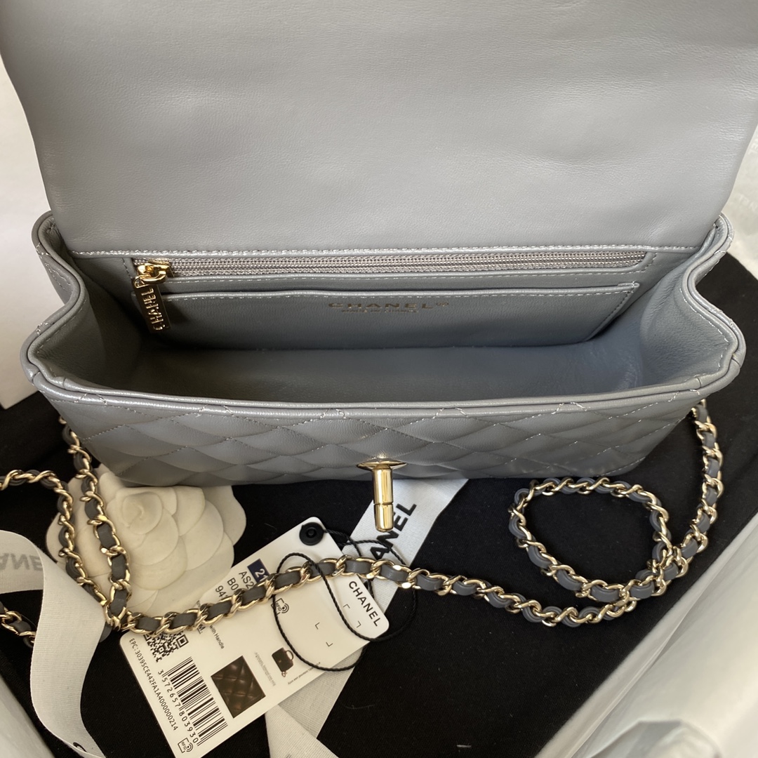 Ch**el Flap Handle Bag Lambskin 20cm Grey