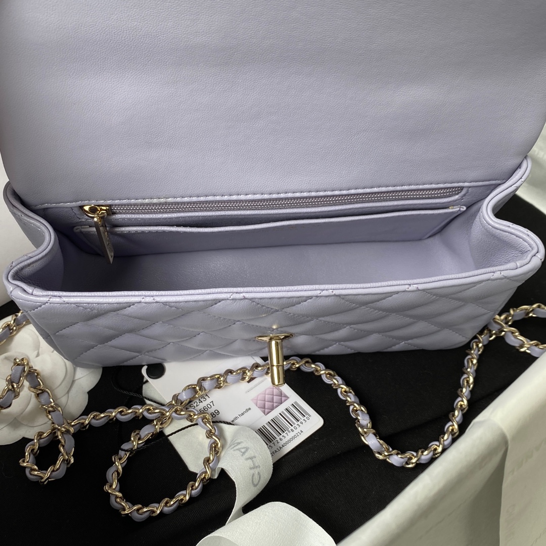 Ch**el Flap Handle Bag Lambskin 20cm purple