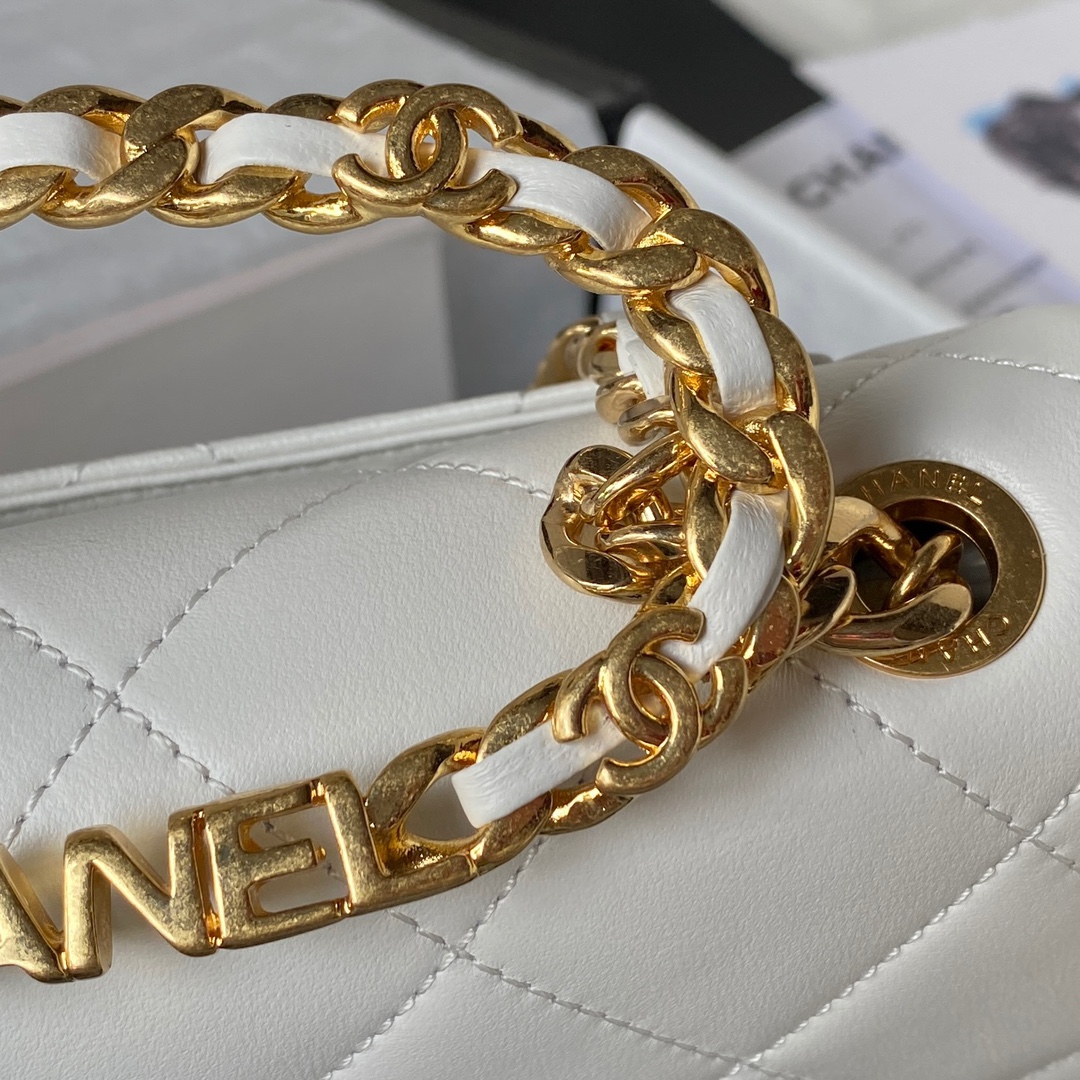 Ch**el Flap Bag White AS1160 20cm