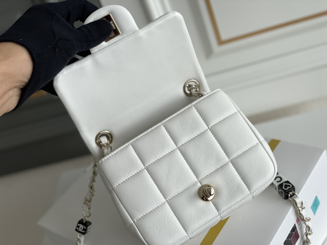 Bagsaaa Ch**el Chocolate Bar Mini Flap Shoulder Bag AS3744 White - 16 x 12.5 x 8 cm