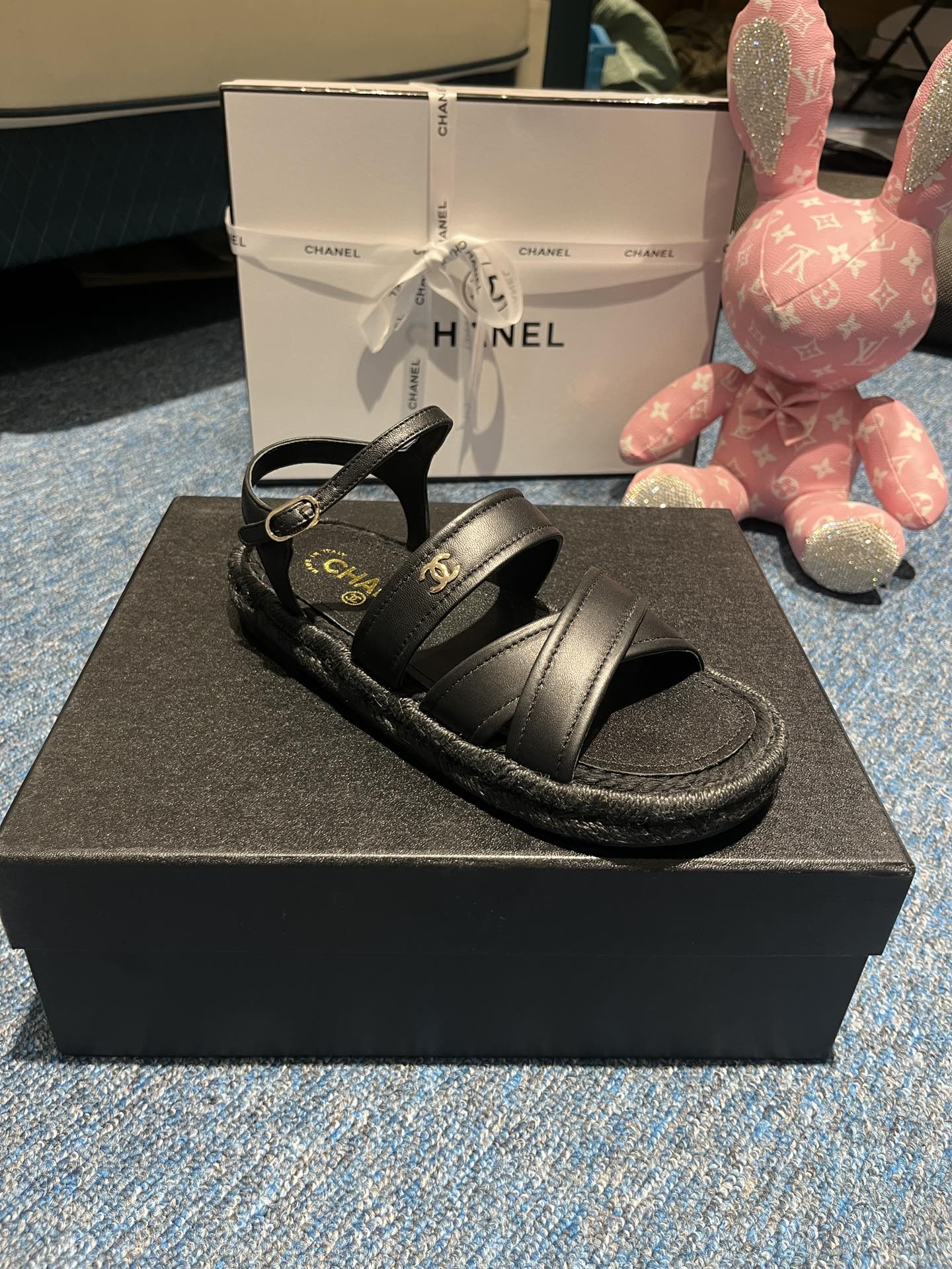 Ch**el Sandals Black 01