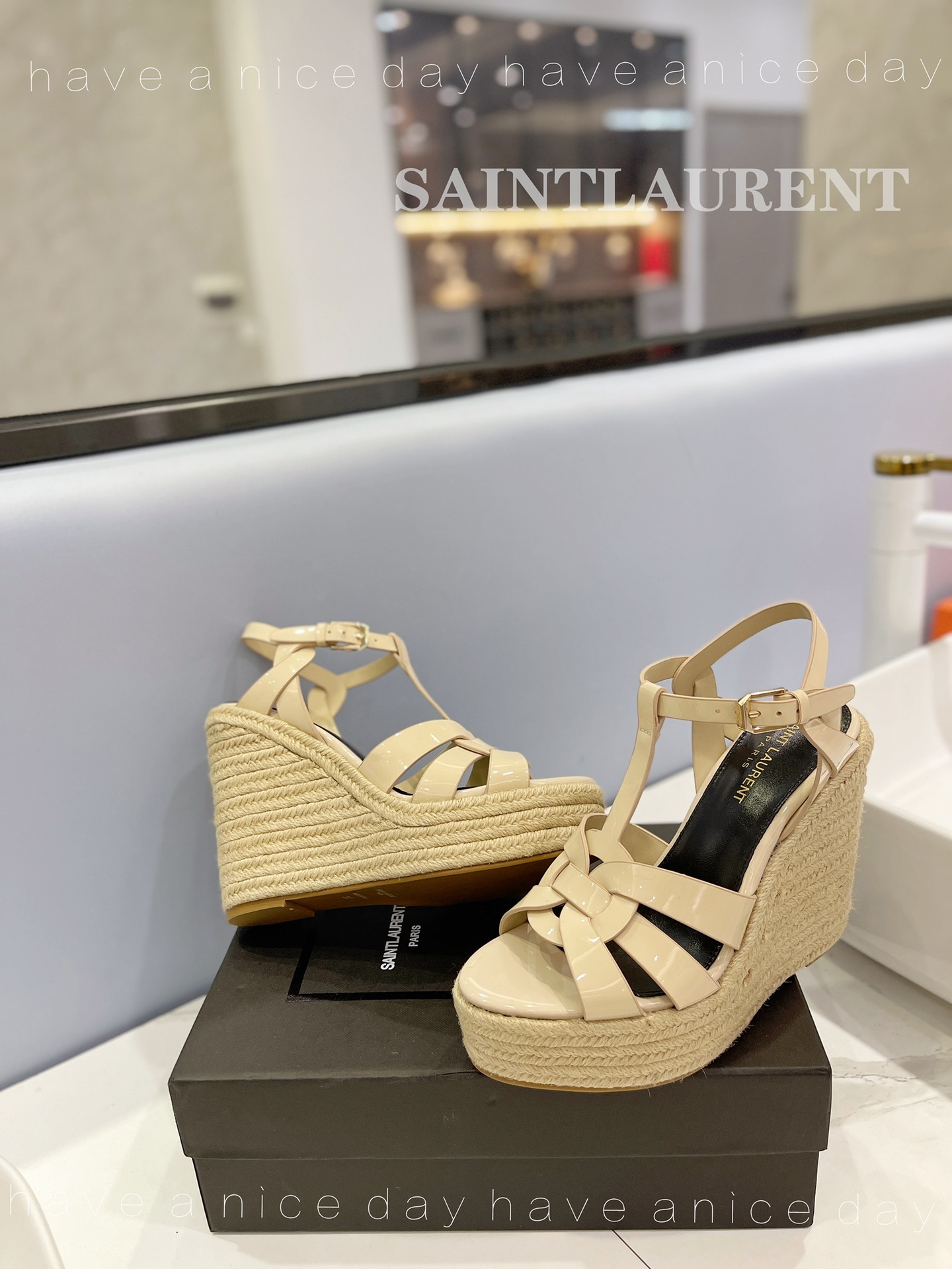 Y51 Espadrille Wedge Sandals Beige