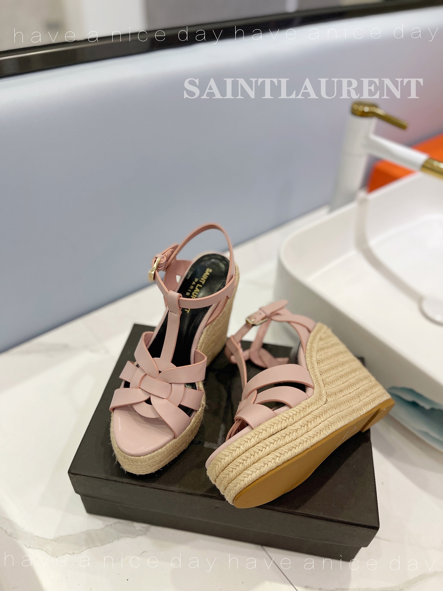 Y51 Espadrille Wedge Sandals Matte Pink