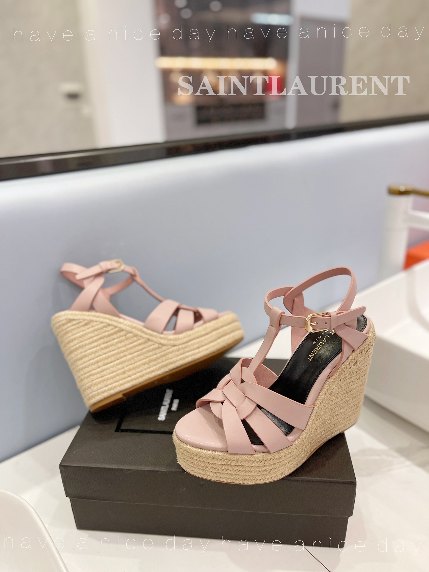 Y51 Espadrille Wedge Sandals Matte Pink