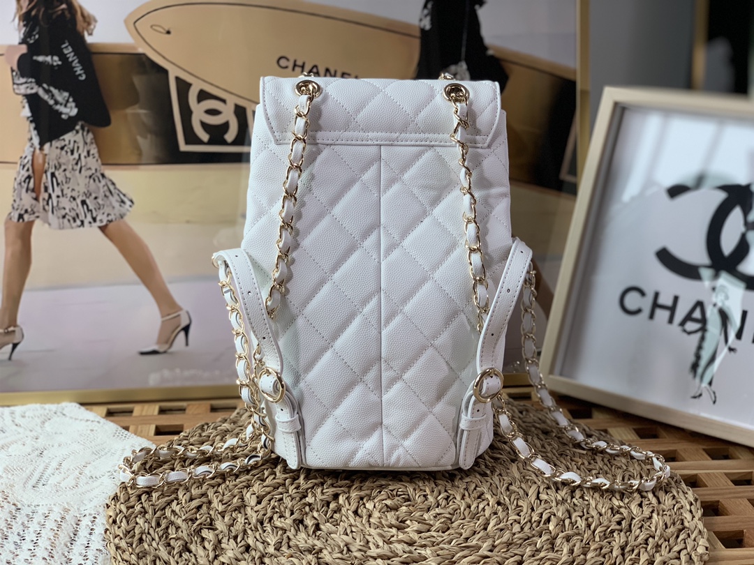Bagsaaa Ch**el 22S Backpack in White Caviar - 16 x 26 x 15 cm