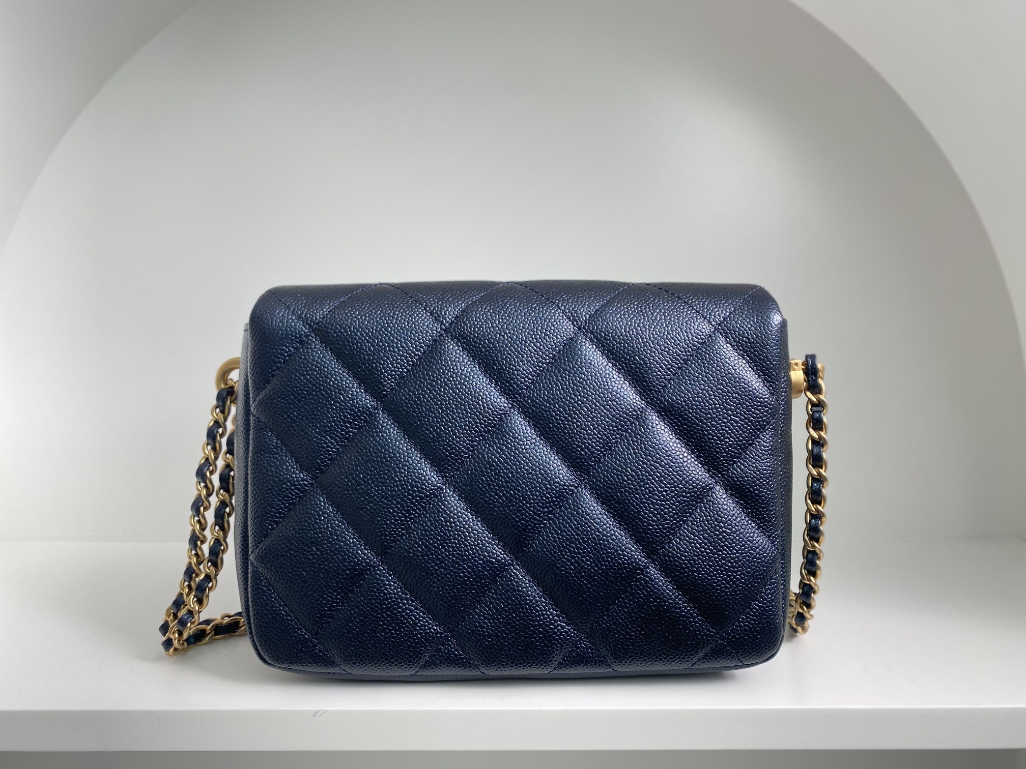Bagsaaa Ch**el Caviar Quilted Square Mini Navy Blue 21K - 19x13x17cm