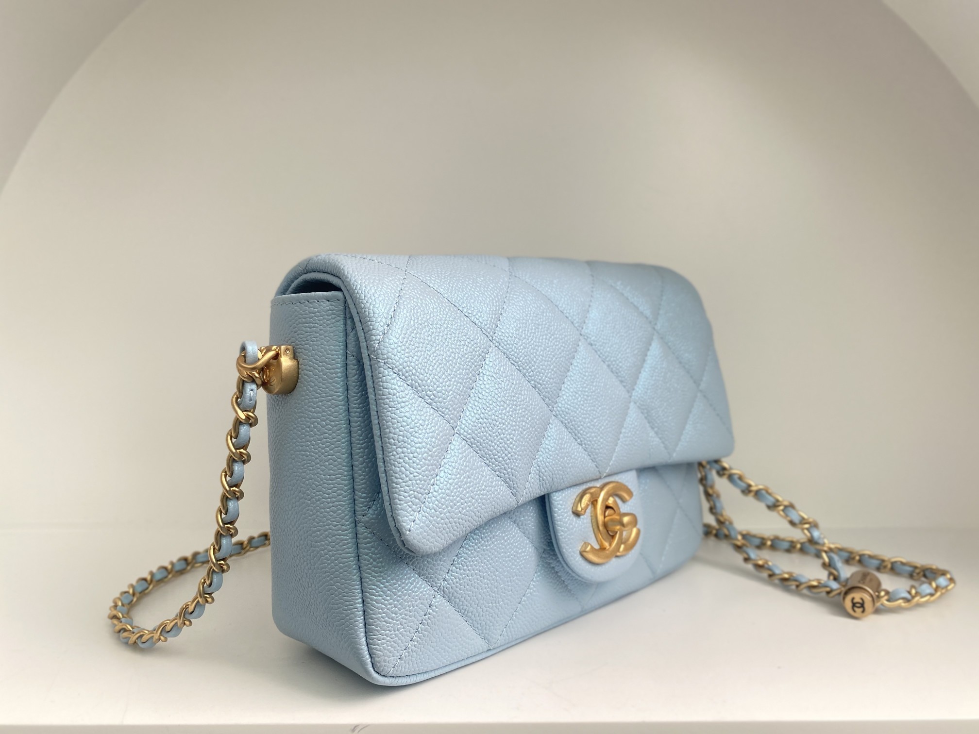 Bagsaaa Ch**el Caviar Quilted Square Mini Blue 21K - 19x13x17cm