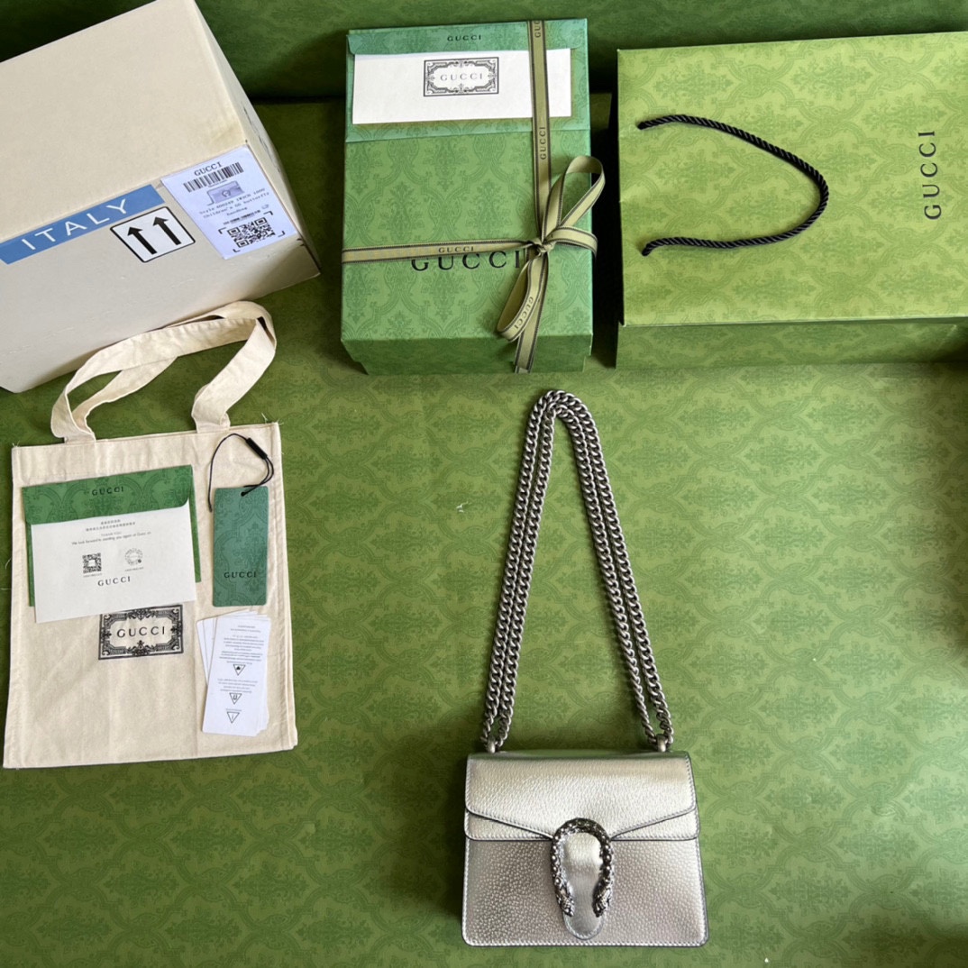 Bagsaaa Gvc*1 Dionysus small bag Silver lamé leather - 25x14x7.5cm