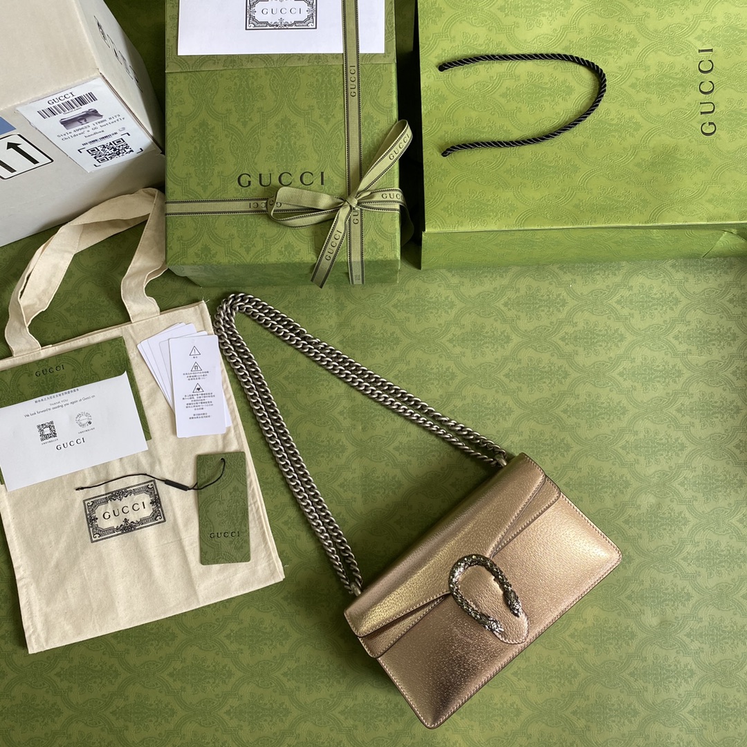 Bagsaaa Gvc*1 Dionysus small bag gold rose lamé leather - 25x14x7.5cm